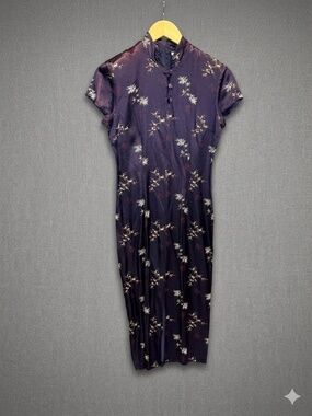 Vintage Breakin' Loose Purple Floral Cheongsam Dress Qipao Midi 90s Y2K